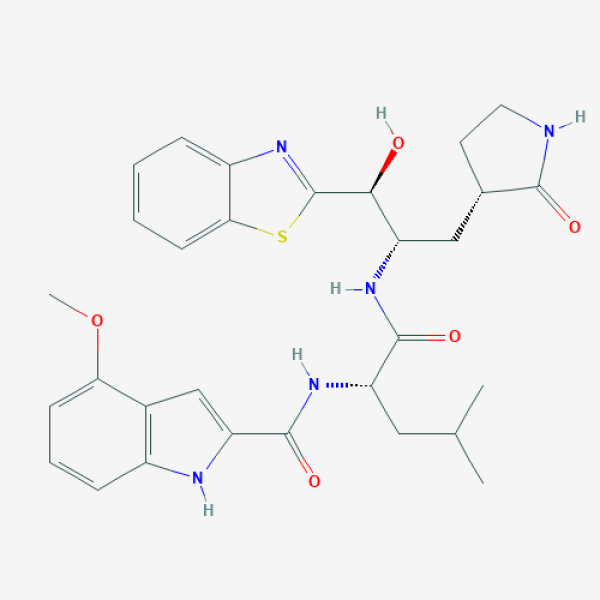 Structure image - N-[(2S)-1-[[(1S,2S)-1-(1,3-Benzothiazol-2-yl)-1-hydroxy-3-[(3S)-2-oxopyrrolidin-3-yl]propan-2-yl]amino]-4-methyl-1-oxopentan-2-yl]-4-methoxy-1H-indole-2-carboxamide
